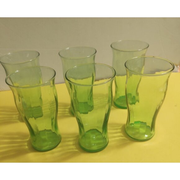 Vintage Vaseline Uranium Green Glass Tumblers set of 6 Libbey - Picture 1 of 11